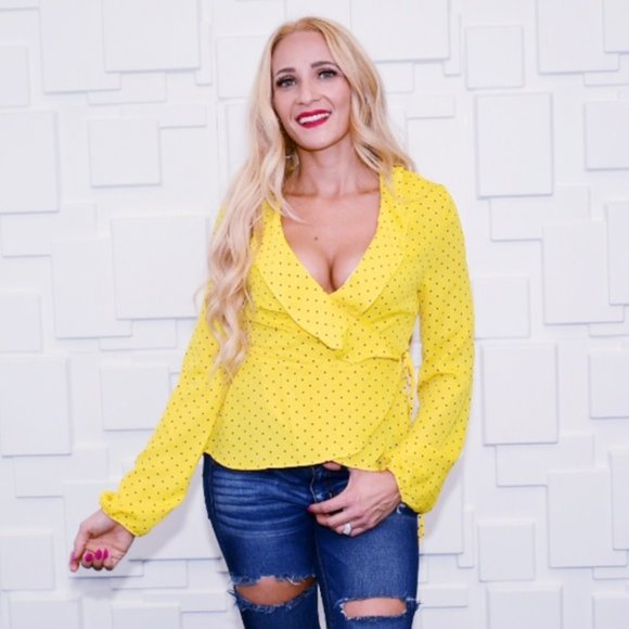 Polka Dot Wrap Top - Yellow - Picture 3 of 5
